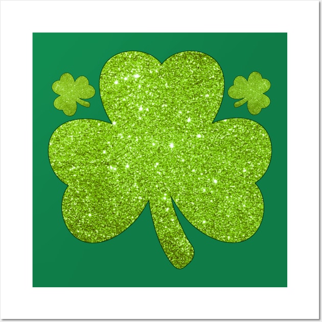 Lucky Irish Glitter Shamrock Clover Green Leaf St Pattys Day Wall Art by Illustradise